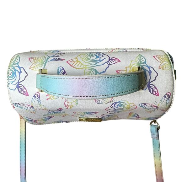 Betsey Johnson Luv Pastel Rose Butterfly White Crossbody Snap Handbag Y2K Spring - Picture 5 of 13
